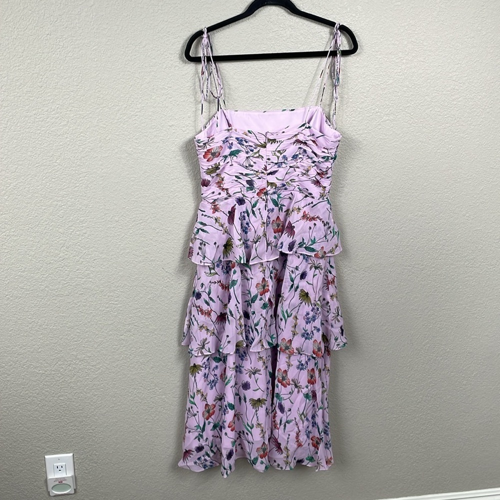 NWT AMUR Acacida Tie Shoulder Ruffle Midi Dress in Lilac Lily Dreamy Wildflower - Picture 8 of 16